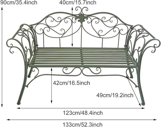 52" Outdoor Garden Bench - Retro Metal Patio Seating, 2-Person Bench with Backrest & Armrests, Perfect for Yard, Porch, Lawn & Backyard (Gold)