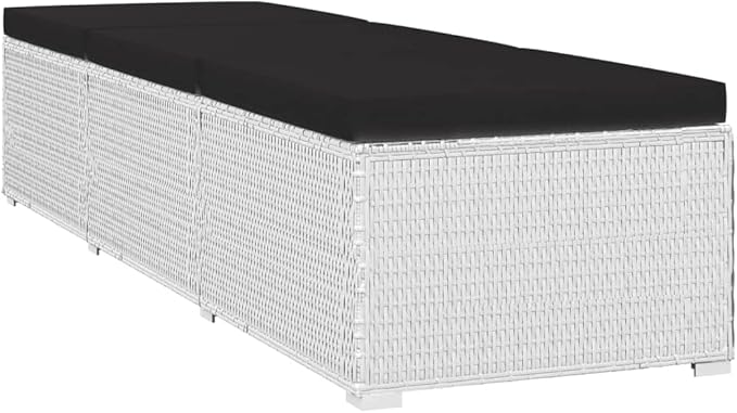 Sun Lounger with Cushion and Tea Table,Lounge Chair,Pool Chairs,Outdoor Chaise,Pool Furniture,Weather-Resistant,Easy to Maintain,Both Sides of Sunlounger Adjustable,Poly Rattan White