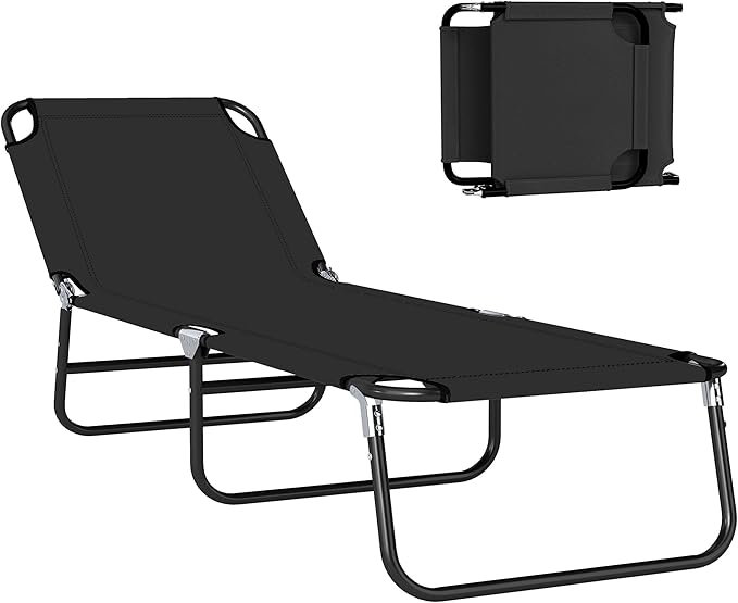 Outsunny Folding Chaise Lounge Pool Chairs, Outdoor Sun Tanning Chairs with 5-Level Reclining Back - Photo 1