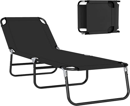 Outsunny Folding Chaise Lounge Pool Chairs, Outdoor Sun Tanning Chairs with 5-Level Reclining Back, Steel Frame for Beach, Yard, Patio, Black