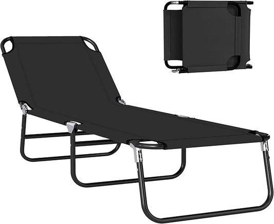 Outsunny Folding Chaise Lounge Pool Chairs, Outdoor Sun Tanning Chairs with 5-Level Reclining Back, Steel Frame for Beach, Yard, Patio, Black