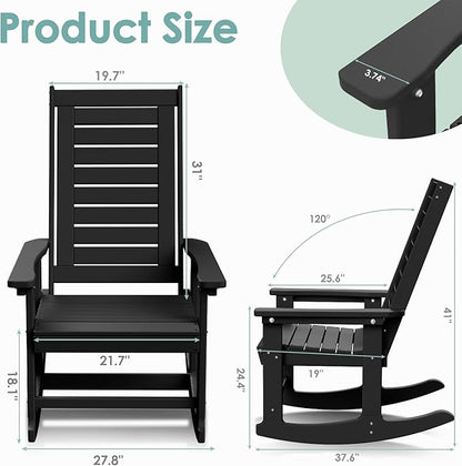 IVY&LANE Outdoor Rocking Chairs Set of 4 | Porch-Rockers | Black | HDPE Plastic | All-Weather | High Back | Wide Seat | Oversized Patio Rocker for Adult | for Outside Deck Balcony Garden