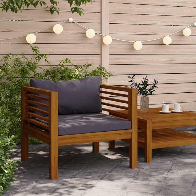 Dark Grey Acacia Patio Armchair 27.2 x 28.7 x 24.6 in Solid Wood Frame with Weather-Resistant Cushions Modern Outdoor - Photo 1