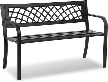 HCY Garden Bench Outdoor Metal Bench Patio Garden Bench Sturdy Steel Frame Furniture for Outdoor,Yard, Park, Porch, Entryway, Lawn,(Black), 45''x18''x30''