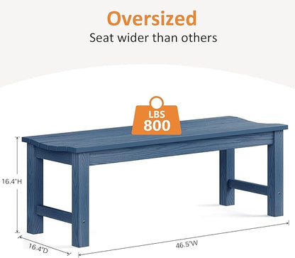 Outdoor Bench Set of 2, 2-Person Patio Backless Benches, HIPS Weatherproof Garden Bench that Never Rot and Fade, Suit for Backyard, Church, Patio, Deck and Entryway (Blue)