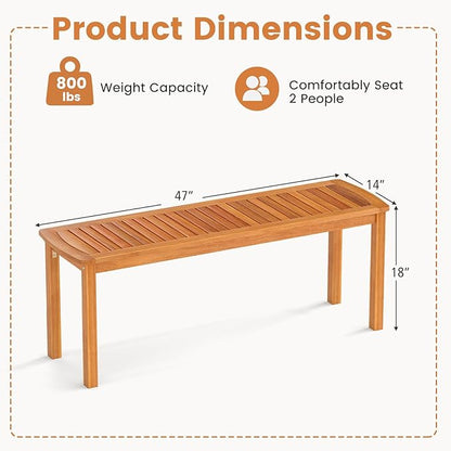 Tangkula Acacia Wood Outdoor Bench, 47" Patio Dining Bench with Slatted Seat, Backless Wooden Garden Bench, Farmhouse Furniture for Garden, Entryway, Poolside, Front Porch, Balcony, Park & Deck