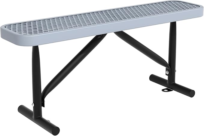 4 Ft Metal Park Benches for Outside, Outdoor Backless Bench with Thermoplastic Coating, Portable Frame, Commercial Expanded Metal Mesh Bench for Shopping Mall, Store, Park, Patio, Deck, Grey