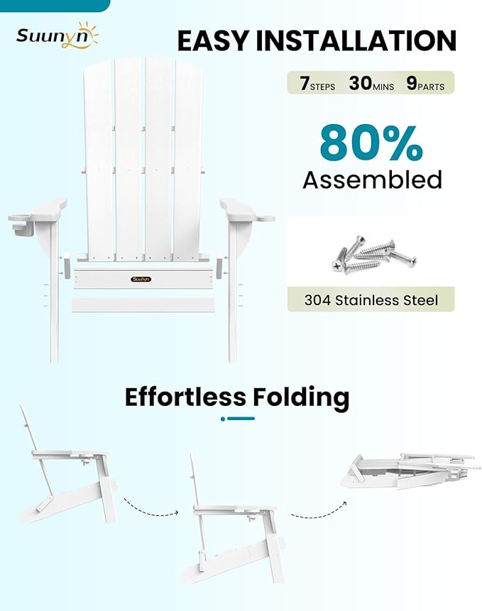 Folding Adirondack Chair, HDPE All-Weather Fire Pit Chairs, Plastic Adirondack Chairs with 2 Cup Holder - Photo 7