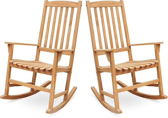 Cambridge Casual Brookside Teak Outdoor Rocking Chair Set of 2, Natural Teak