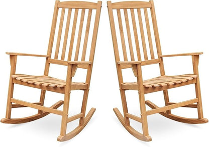 Cambridge Casual Brookside Teak Outdoor Rocking Chair Set of 2, Natural Teak