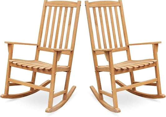 Cambridge Casual Brookside Teak Outdoor Rocking Chair Set of 2, Natural Teak