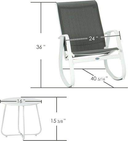 Kozyard Outdoor Patio Rocking Sling Chair, Powder Coated Aluminum Frame, Weather Resistant and Breathable Mesh Fabric for Patio, Porch, Yard, Garden (Grey, 2Chairs + Table)