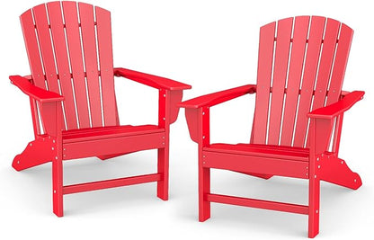 BRIOPAWS Adirondack-Chairs-Set of 2 | Fire Pit Chair | Oversized | HDPE Plastic | Weather Resistant | for Deck Outdoor Poolside Campfire | Red