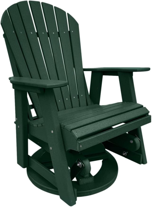 Phat Tommy Glider for Outside Patio - Outdoor Swivel Glider Chair - Poly Outdoor Furniture, Adirondack Porch Glider Chair, Green