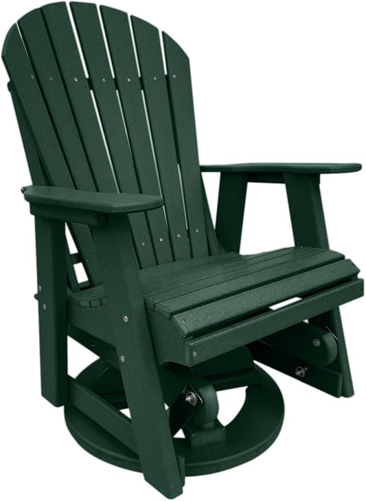 Phat Tommy Glider for Outside Patio - Outdoor Swivel Glider Chair - Poly Outdoor Furniture, Adirondack Porch Glider Chair, Green