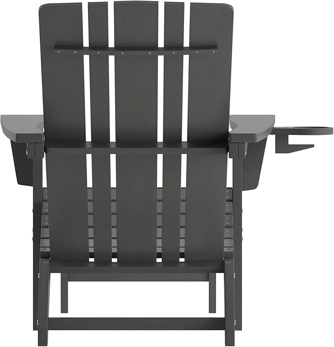 Taylor & Logan Hedley Adirondack Chair with Cup Holder and Pull Out Ottoman, All-Weather HDPE Indoor/Outdoor Lounge Chair in Gray, Set of 2