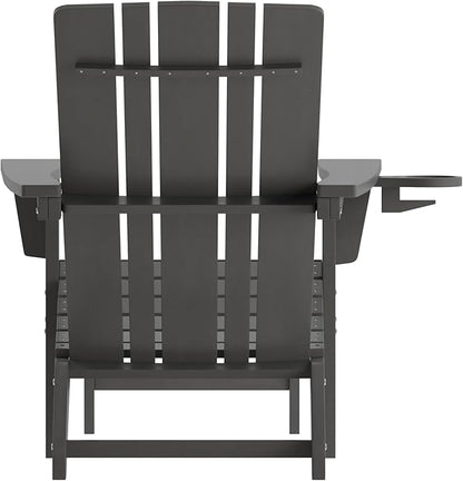 Taylor & Logan Hedley Adirondack Chair with Cup Holder and Pull Out Ottoman, All-Weather HDPE Indoor/Outdoor Lounge Chair in Gray, Set of 2