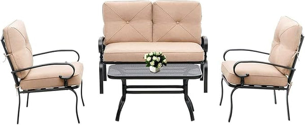 Outdoor Furniture Patio Conversation Set Loveseat, 2 Chairs, Coffee Table with Cushion, Lawn Front Porch Garden - Photo 1