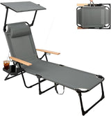 Tanning Chairs for Outside with Canopy, Folding Lounge Chairs - Photo 1