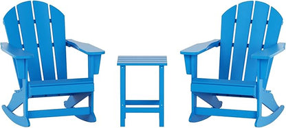 WO WESTIN OUTDOOR HDPE Laguna Outdoor Rocking Poly Adirondack Chair with Side Table 3-Piece Set, Pacific Blue