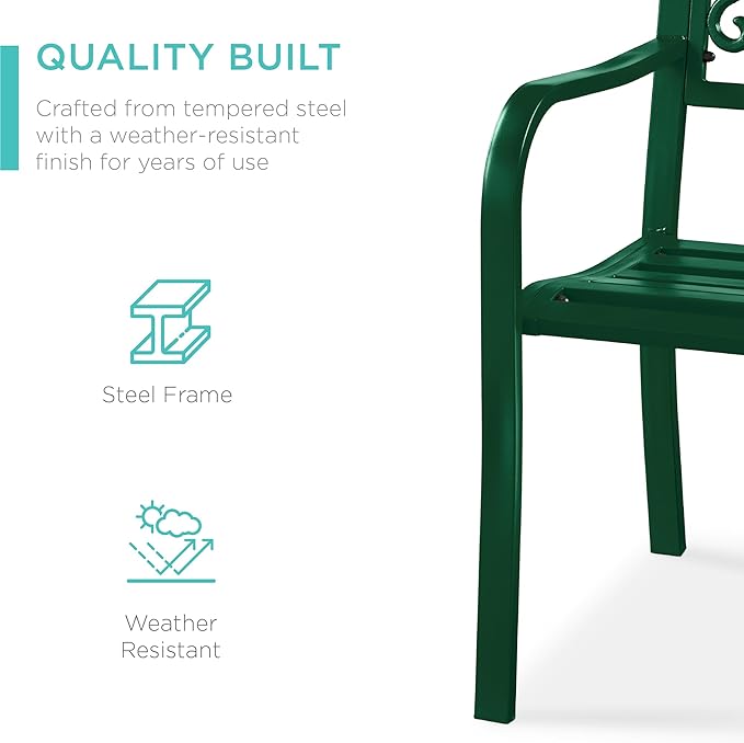 Best Choice Products Outdoor Bench Steel Garden Patio Porch Furniture for Lawn, Park, Deck w/Floral Design Backrest - Photo 4