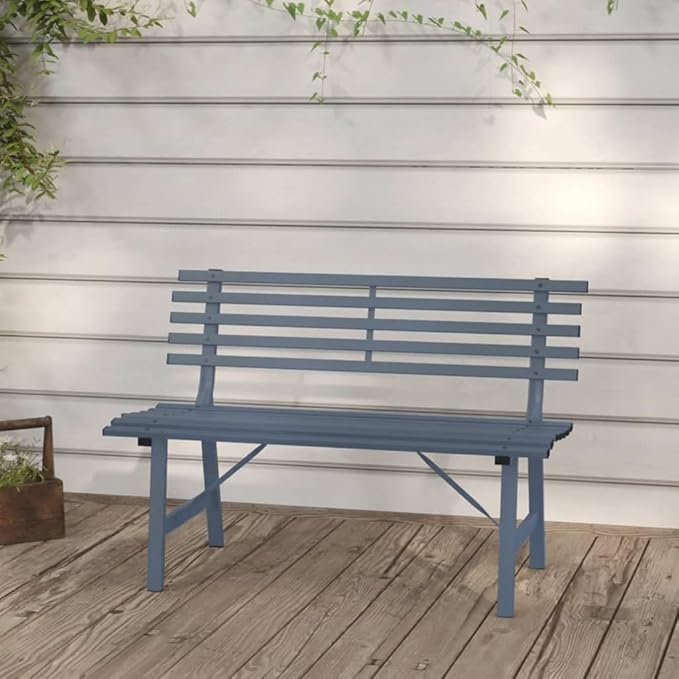 Vintage Black Steel Garden Bench, Durable Powder-Coated Outdoor Seating for Patio, Backyard, Rust-Resistant Weatherproof Design, Comfortable Two-Person Bench