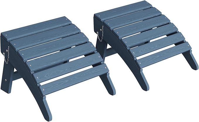 Garvee Folding Adirondack Ottoman Set of 2, HDPE Outdoor Footrest for Adirondack Chair, All-Weather Resistant for Deck Backyard Patio Outside Poolside Porch Lawn - Navy Blue
