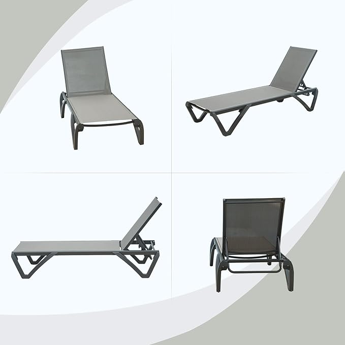 Domi Pool Lounge Chairs Set of 3, Aluminum Chaise Lounge Outdoor with Side Table - Photo 7