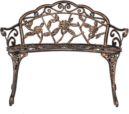 SSLine Garden Bench Outdoor Metal Benches Antique Bronze Patio Park Bench with Floral Rose Design 38" Yard Porch Loveseat Leisure Chair for Outdoor Clearance