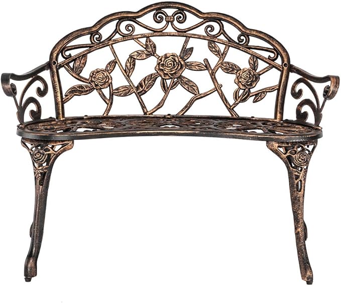 Outdoor Garden Bench,Cast Aluminum Metal Frame Patio Park Bench,Patio Garden Bench with Backrest & Armrest,Patio Seating Bench,Arch Legs for Outdoor Garden,Porch,Backyard,Poolside (38.5")