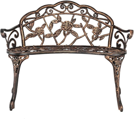 Outdoor Garden Bench,Cast Aluminum Metal Frame Patio Park Bench,Patio Garden Bench with Backrest & Armrest,Patio Seating Bench,Arch Legs for Outdoor Garden,Porch,Backyard,Poolside (38.5")