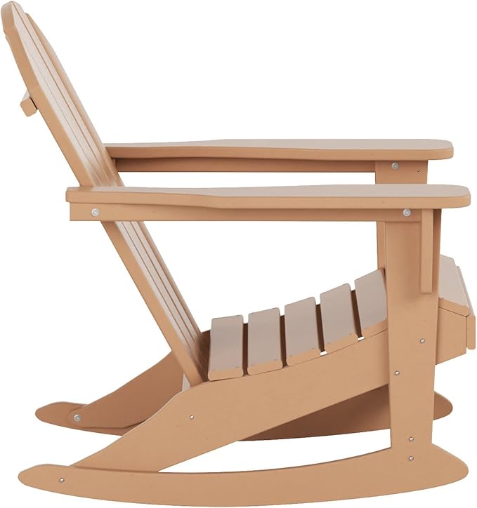WO WESTIN OUTDOOR HDPE Laguna Outdoor Rocking Poly Adirondack Chair with Side Table 3-Piece Set, Teak