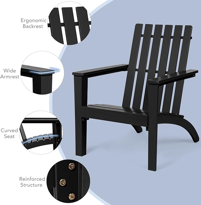 Giantex Adirondack Chair Acacia Wood Outdoor Chairs, 350 lbs Weight Capacity, Weather Resistant Campfire Chairs for Lawn Seating, Garden, Poolside, Balcony, Patio Adirondack Lounger, Black