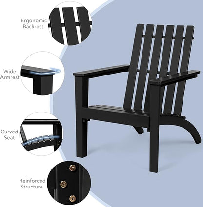 Giantex Adirondack Chair Acacia Wood Outdoor Chairs, 350 lbs Weight Capacity, Weather Resistant Campfire Chairs for Lawn Seating, Garden, Poolside, Balcony, Patio Adirondack Lounger, Black