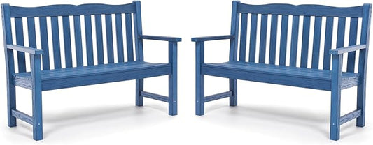 Stoog Outdoor Benches Set of 2, 2-Person All-Weather HIPS Garden Bench with 800 lbs Weight Capacity, Never Rot or Fade, Used for Patio, Deck, Backyard, Blue