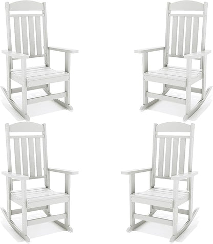 Outdoor Rocking Chairs Set of 4, Oversized High Back Patio Rocking Chairs, All Weather Porch Rocking Chairs for Outside. White