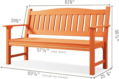 Psilvam 3-Person Outdoor Memorial Bench, All-Weather Poly Lumber Garden Bench, Rot-Resistant Outdoor Patio Bench for Park,Porch,and Church(Orange)