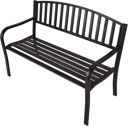 Tangkula 50 Inch Outdoor Steel Garden Bench Park Bench, Patio Chair Garden Bench with High Back & Rustproof Armrests, Ideal Bench for Lawn, Yard, Porch, Deck & Poolside