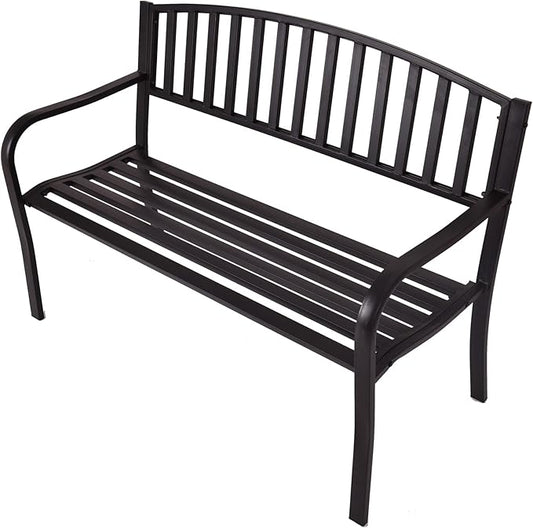 Tangkula 50 Inch Outdoor Steel Garden Bench Park Bench, Patio Chair Garden Bench with High Back & Rustproof Armrests, Ideal Bench for Lawn, Yard, Porch, Deck & Poolside