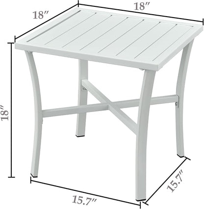 Outdoor Steel Side Table End Table for Patio, Backyard, Pool, Indoor Companion, Easy Maintenance and Weather Resistant, White