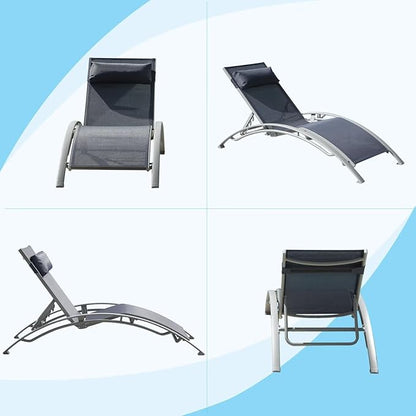 Domi Pool Lounge Chairs Set of 2, Adjustable Aluminum Outdoor Chaise Lounge Chairs, All Weather for Deck Lawn Poolside Backyard -Blue Textilene