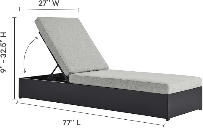 Modway Tahoe Aluminum Outdoor Chaise Lounge Gray with Weather-Resistant Cushions, Perfect Patio Sunbed or Recliner Chair for Pool Furniture