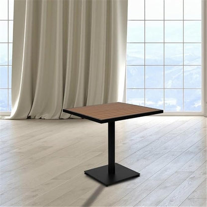 BOWERY HILL 30" Square Patio Dining Table, Faux Teak Poly Slats, Black Powder Coated Steel Frame, Weather and Rust Resistant, Modern Outdoor Table for Yard, Patio, Deck or Poolside Use