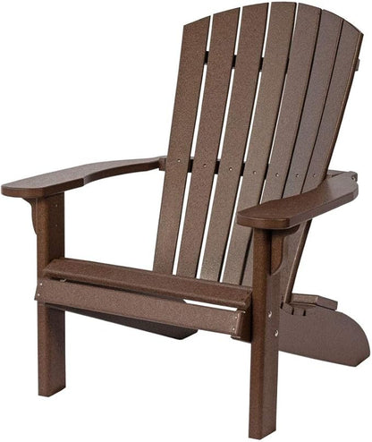Leisure Lawns Poly Plastic Fanback Adirondack Chair, Outdoor Patio Chair - Amish Made in USA (Brown)