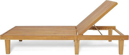 Christopher Knight Home Nadine Set of 2 Outdoor Patio Wood Adjustable Chaise Lounges, Acacia Wood Poolside Sun Lounger Set, Wooden Lounge Chair Outdoor, Teak