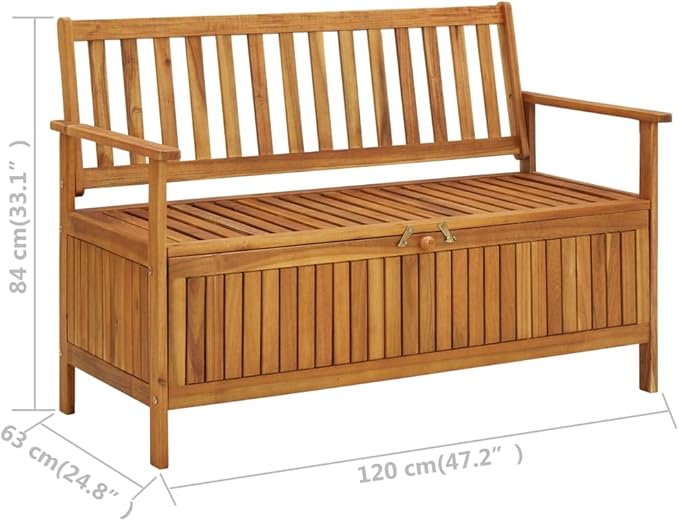 Patio Storage Bench 47.2" Solid Acacia Wood，Garden Bench Patio Outdoor Patio Furniture, Bench Porch Work Easy to Assemble，A Good Choice for The Coming Summer