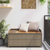 Storage Bench Grey and Brown, Modern Poly Rattan and Acacia Wood Storage Bench with Gas Spring Lid - Photo 3