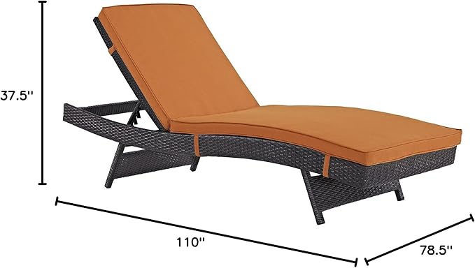 Modway Convene Wicker Rattan Outdoor Patio Chaise Lounge Chairs in Espresso Orange - Set of 4 - Photo 3