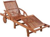 Brown Acacia Wood Adjustable Sun Lounger 78.7 cm Seat Depth 5-Position Reclining Beach Lounge Chair with Wheels Folding - Photo 3