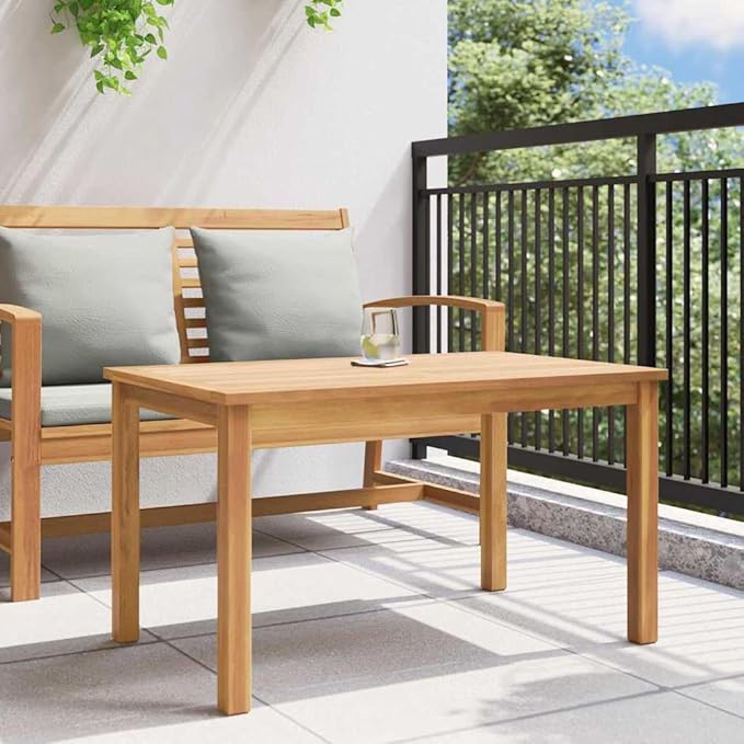 Outdoor Coffee Table Solid Teak Wood Patio Garden Furniture 35.43 x 19.69 x 17.91 Inches, Minimalist Weather-Resistant Low Table for Backyard Deck